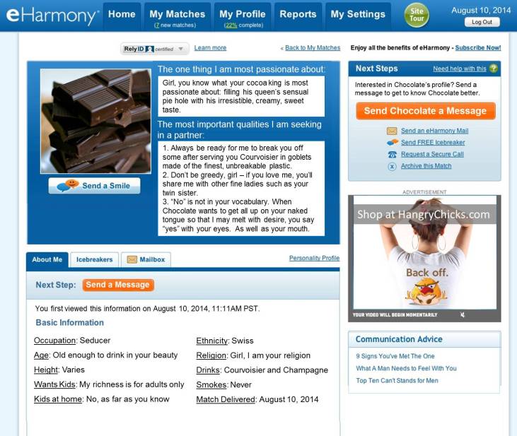 eHarmony Profile for Chocolate